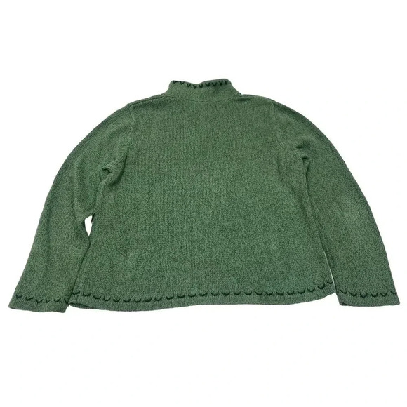 Christopher Banks Women’s Knit Sweater Green Size Large Hand Embroidered Cabin - Picture 2 of 12
